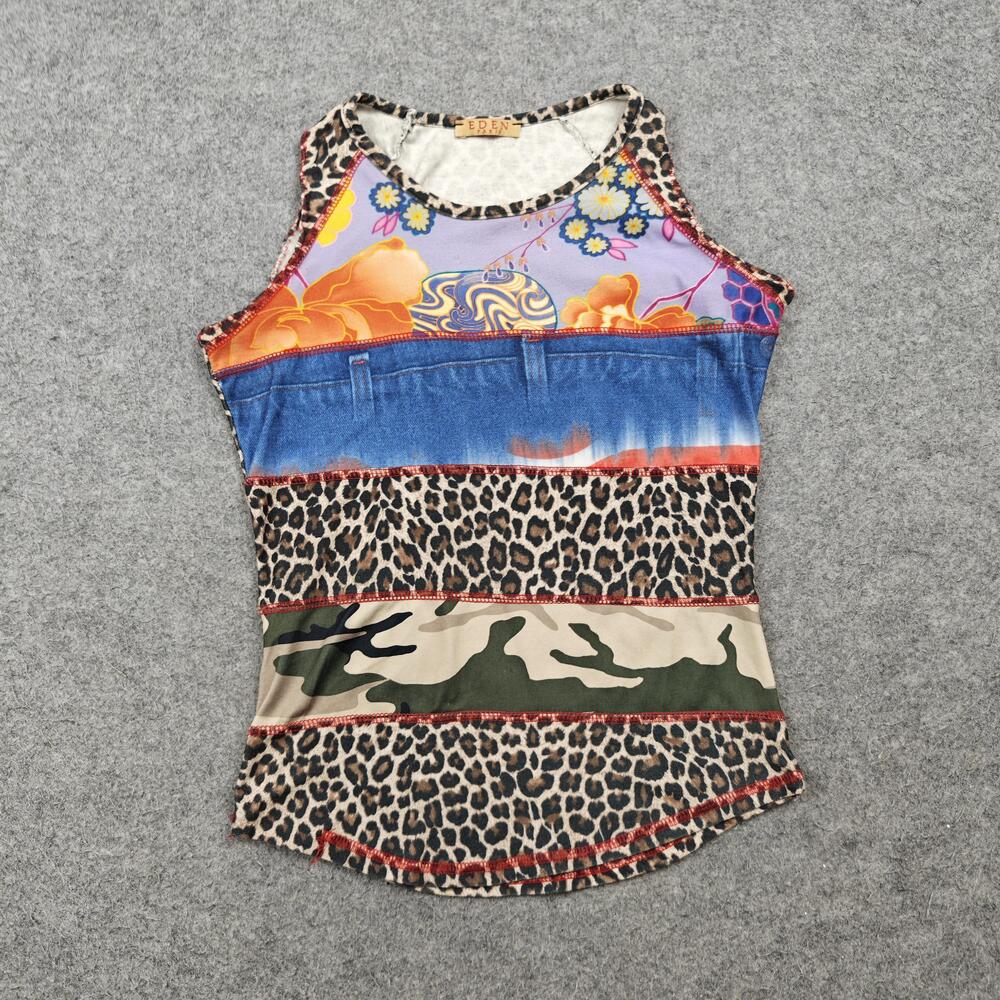 Eden Paris Tank Womens Small Multicolor Animal Print Slim Jersey Viscose